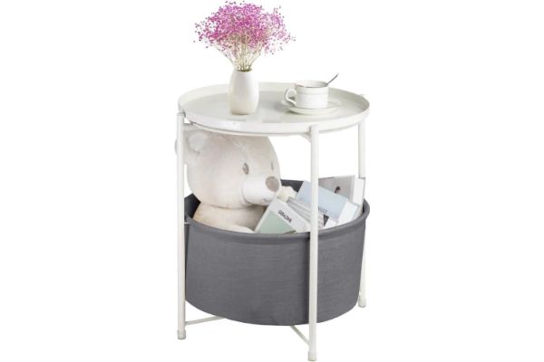 Picture of SASAKI Simple Side Table with Basket and Removable Tray (White)