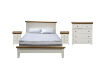 Picture of NOTTINGHAM 4PC/5PC/6PC Solid Oak Bed Frame in Queen/King Size (White)