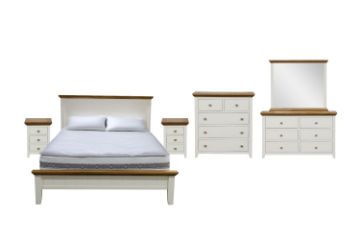Picture of NOTTINGHAM 4PC/5PC/6PC Solid Oak Bed Frame in Queen/King Size (White)