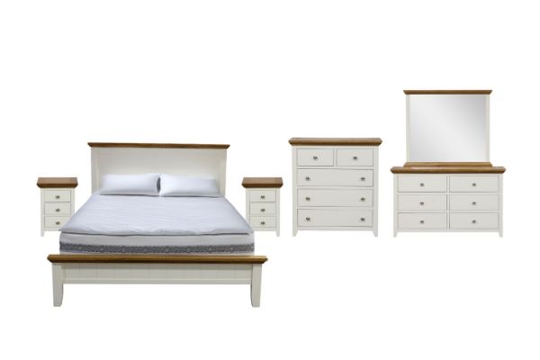 Picture of NOTTINGHAM 4PC/5PC/6PC Solid Oak Bed Frame in Queen/King Size (White)