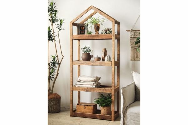 Picture of ELMORE 100% Reclaimed Pine Wood Scandi 4-Tier Shelf (85x199cm)