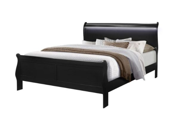 Picture of LOUIS Hevea Wood Bed Frame with LED Lighting Headboard in Queen Size (Black) 