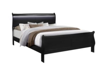 Picture of LOUIS Hevea Wood Bed Frame with LED Lighting Headboard in Queen Size (Black) 