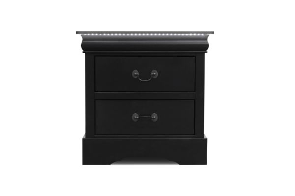 Picture of LOUIS 2-Drawer Hevea Wood Bedside Table with LED Lighting (Black)