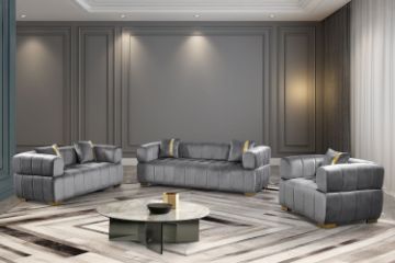 Picture of VEGAS Chesterfield Velvet  Sofa (Grey) - 3 Seater