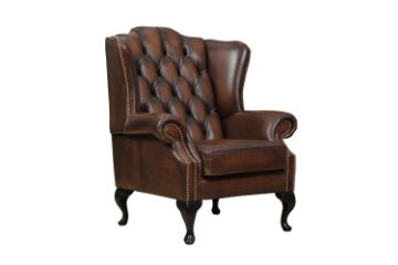 Picture of WILLIFORD 100% Genuine Leather Chesterfield High Back Wing Armchair (Tobacco)