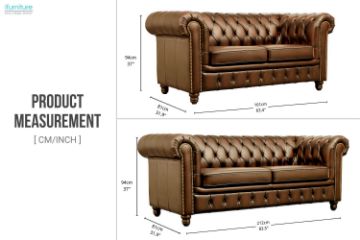 Picture of WILLIFORD 3/2 Seater 100% Genuine Leather Chesterfield Sofa Range (Tobacco)