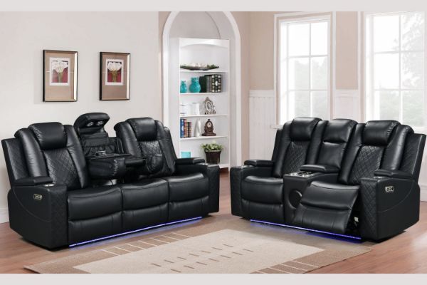 Picture of MONROSE Air Leather Dual Motor Reclining Sofa Range with Bluetooth Speaker + USB Port, Power Socket & Wireless Charging + LED Lighting (Black)