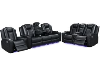 Picture of MONROSE Air Leather Dual Motor Reclining Sofa Range (Black) - 3RRC+2RRC+1R Sofa Set