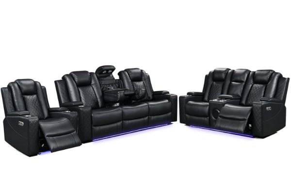Picture of MONROSE Air Leather Dual Motor Reclining Sofa Range (Black) - 3RRC+2RRC+1R Sofa Set