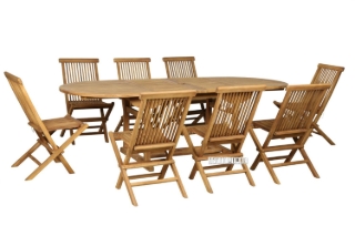 Picture of BALI 9PC Solid Teak Oval Dining Set - (1.6M - 2.4M Extendable Table + 8 Chairs)