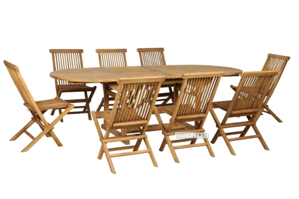 Picture of BALI 9PC Solid Teak Oval Dining Set - (1.6M - 2.4M Extendable Table + 8 Chairs)