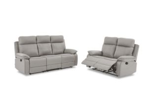 Picture of SORIANO Air Leather Manual Reclining Sofa Range (Pebble Grey) - 3RR + 2RR Sofa Set