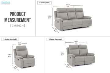 Picture of SORIANO Air Leather Manual Reclining Sofa Range (Pebble Grey)
