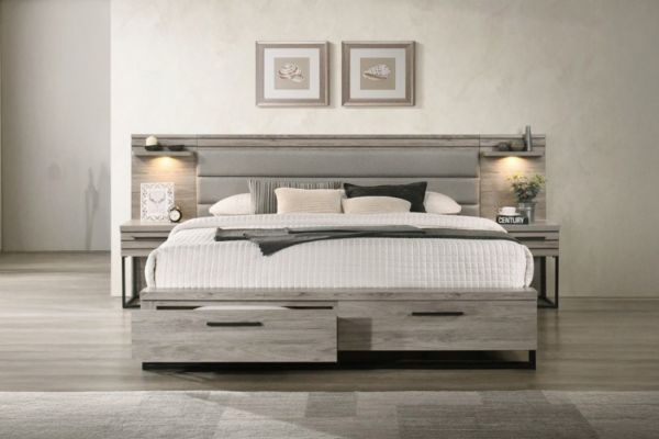 Picture of WESTDEN Storage Bed Frame Set - King Size Bed with 2 Sets Bedside+Side Pier Combo