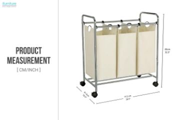 Picture of RAYA 3 Bags Laundry Sorter Cart  (White)