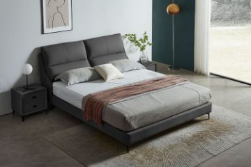 Picture of ROMEO Genuine Leather Queen/King Size Bed Frame (Dark Grey)