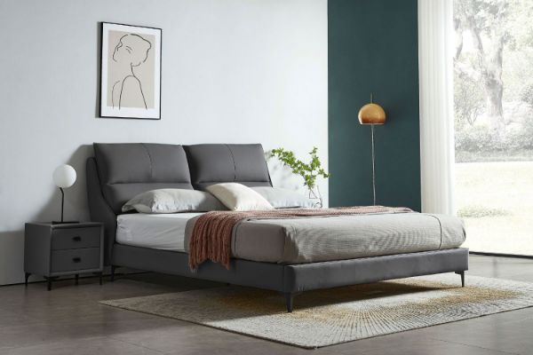 Picture of ROMEO Genuine Leather Bed Frame (Dark Grey) - Queen