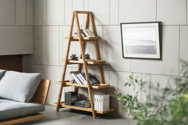 Picture of ELMORE 100% Reclaimed Pine Wood Scandi 4-Tier Triangular Shelf (183x120cm)