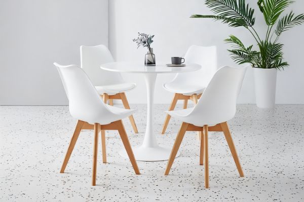 Picture of TULIP Dining Set  - 80cm Table with 4 Chairs (White)