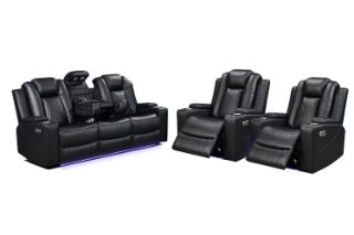 Picture of MONROSE Air Leather Dual Motor Reclining Sofa Range (Black) - 3RRC+1R+1R Sofa Set