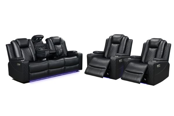 Picture of MONROSE Air Leather Dual Motor Reclining Sofa Range (Black) - 3RRC+1R+1R Sofa Set