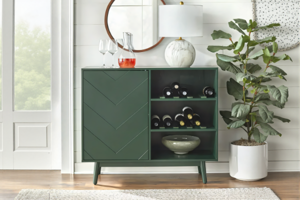 Picture of ISHARA Wine Buffet with Stemware Rack and Solid Wood Legs