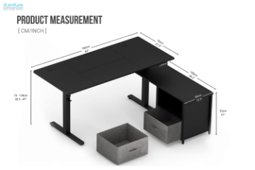Picture of NEXUS 160 Electric Height-Adjustable Standing Desk With Side Cabinet Shelf & LED Display & USB Charging Port (Black)