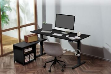 Picture of NEXUS 160 Electric Height-Adjustable Standing Desk With Side Cabinet Shelf & LED Display & USB Charging Port (Black)