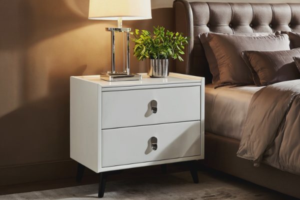 Picture of AUGUSTA 2-Drawer Sintered Stone Top Bedside Table (Light Grey)