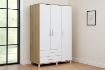 Picture of DUBLIN 3-Door 2-Drawer Wardrobe (White & Oak Colour)