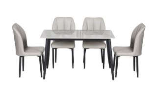 Picture of MIKASA 120 Sintered Stone Top 5PC Dining Set (Grey Table + 4 Light Grey Chairs)
