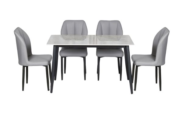 Picture of MIKASA 120 Sintered Stone Top 5PC Dining Set (Grey Table + 4 Dark Grey Chairs)