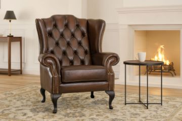 Picture of WILLIFORD 100% Genuine Leather Chesterfield High Back Wing Chair (Tobacco)