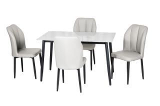 Picture of MIKASA 120 Sintered Stone Top 5PC Dining Set (Crisp-White Table + 4 Light Grey Chairs)