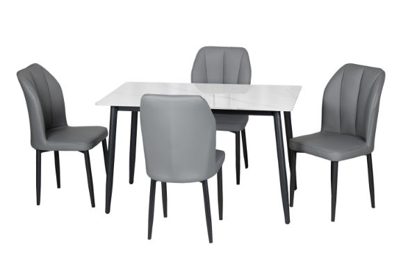 Picture of MIKASA 120 Sintered Stone Top 5PC Dining Set (Crisp-White Table + 4 Dark Grey Chairs)