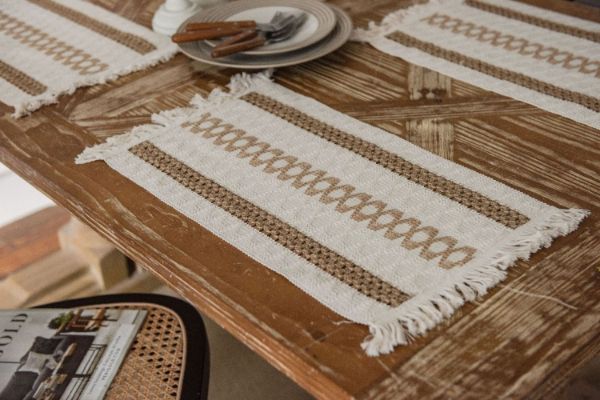 Picture of 376-012 Triple Jute Stripe Cotton-Edged Woven Placemat (30cmx50cm)