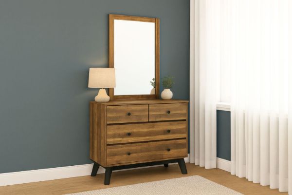 Picture of CALLA 4-Drawer Solid Acacia Wood Dresser with Mirror