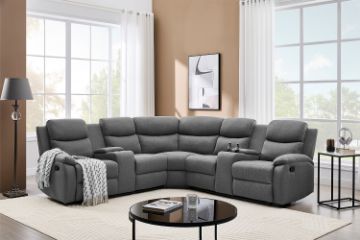 Picture of HARLAN Manual Recliner Corner Sofa with Cup Holders and Storage Console