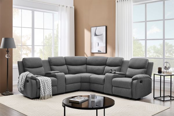 Picture of HARLAN Manual Recliner Corner Sofa with Cup Holders and Storage Console