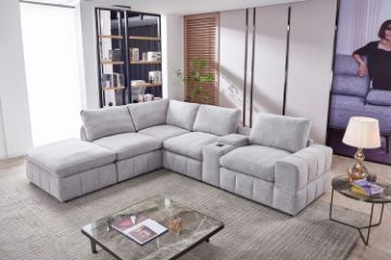 Picture of LUXEON Sectional Modular Sofa Range with Ottoman & Storage Console Hidden Cup Holders & Wireless Charging & USB Type-C Ports