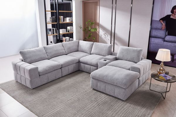 Picture of LUXEON Sectional Modular Sofa Range with Ottoman & Storage Console Hidden Cup Holders & Wireless Charging & USB Type-C Ports