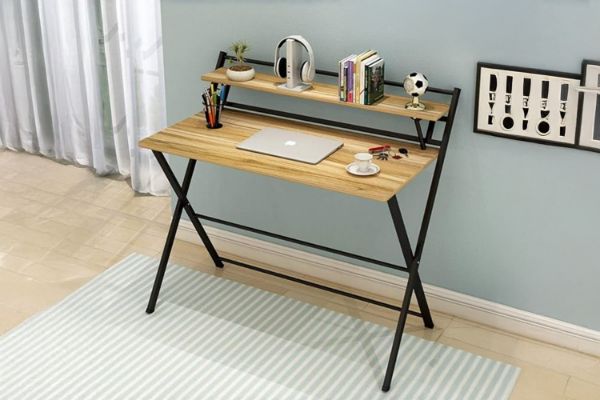 Picture of REIDUN 100 Dual-Tier Office Desk with Foldable Top Shelf