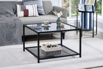 Picture of LINDELL 70 Square Tempered Glass Coffee Table with Shelf 