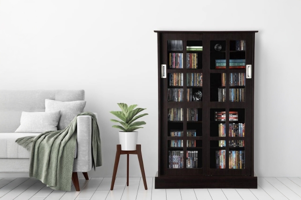 Picture of BOWERY 81x125cm Sliding Door Glass Display Cabinet/CD Storage Shelf