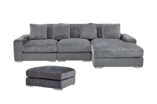 Picture of WINSTON Corduroy Modular Sectional  Sofa (Grey) - Chaise Facing Right with Ottoman (4PC Set)
