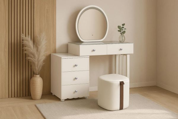 Picture of KALINA 5-Drawer Dressing Table with LED Mirror and Zerra Makeup Stool Set