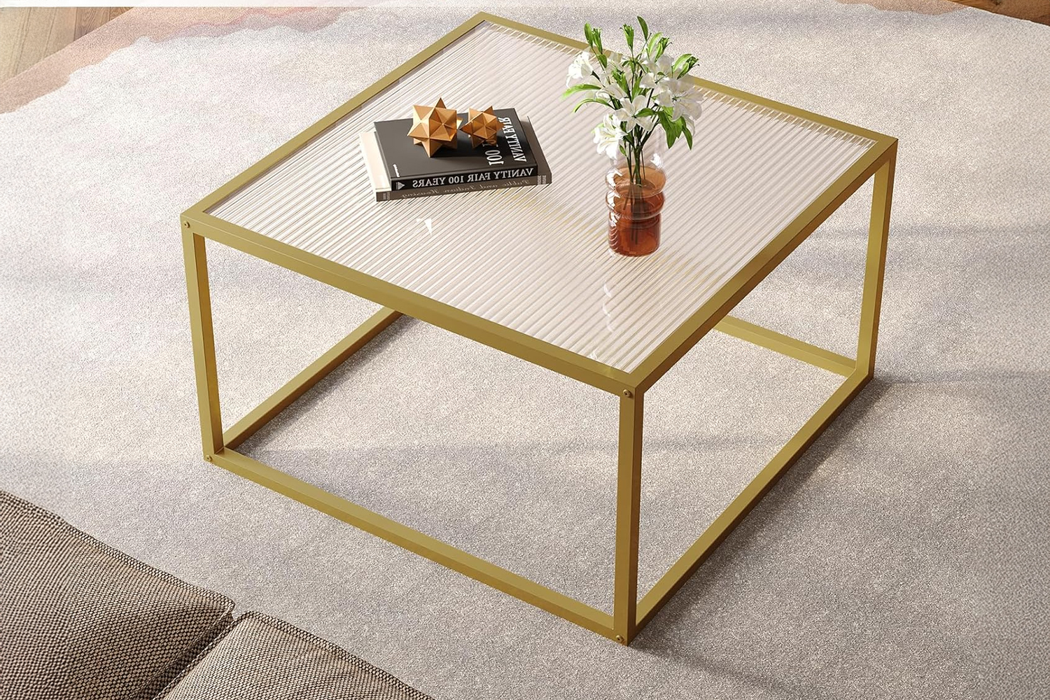 TOBAGO 68 Square Ribbed Tempered Glass Coffee Table