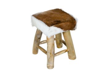 Picture of MIHO Natural Goat Hide Solid Teakwood Square Stool