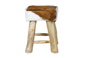 Picture of MIHO Natural Goat Hide Solid Teakwood Square Stool